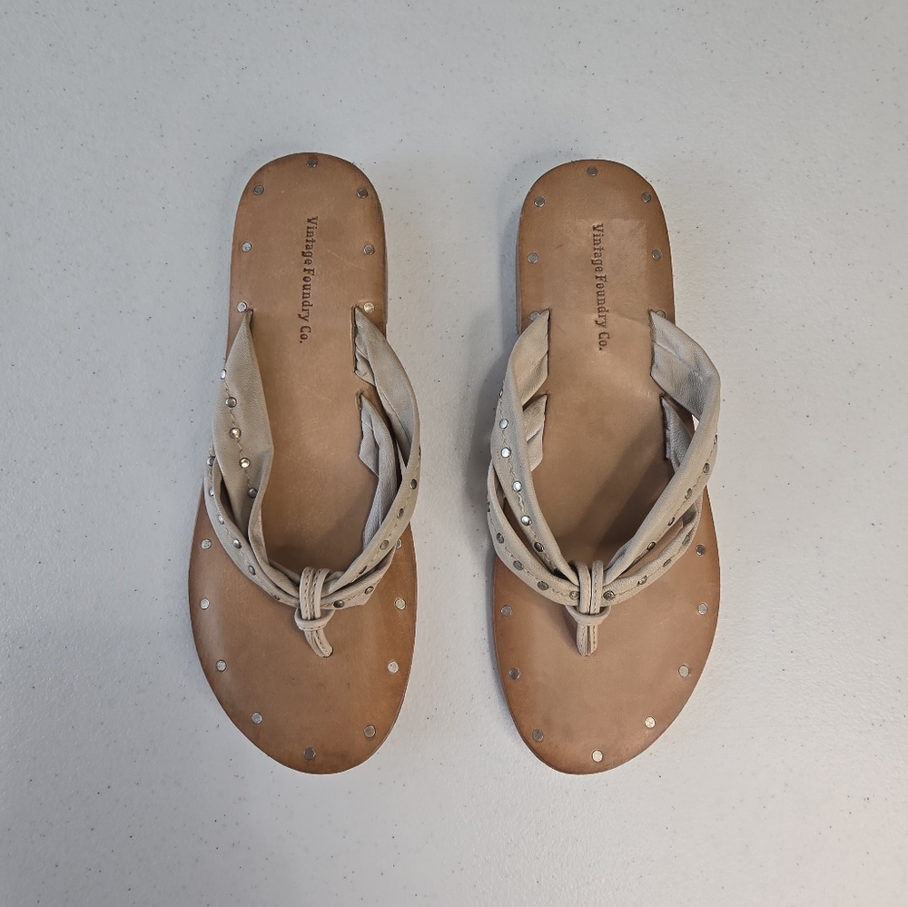 VINTAGE FOUNDRY‎ CO Off White Hera Thong Sandals SZ 6.5 Leather Summer